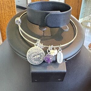 Unwritten Silver Charm Bangle with Purple Stone